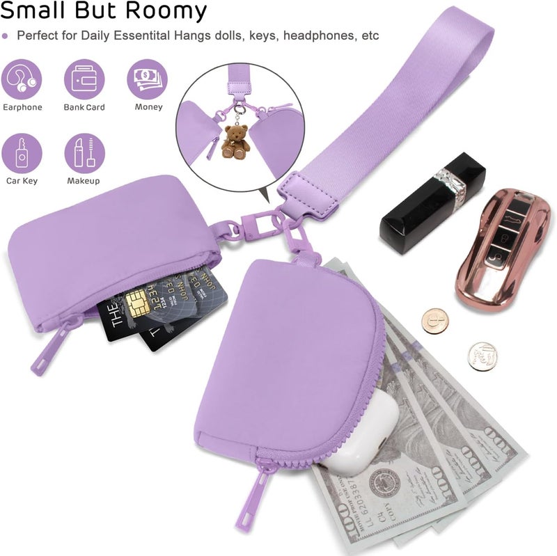 Viverte Mini Zip Around Wristlet Wallets for Women Small Portable Coin Purse Dual Pouch Keychain Wristlet Preppy Things Cute Stuff Gifts for Teen Girls (Lavender) - Image 4